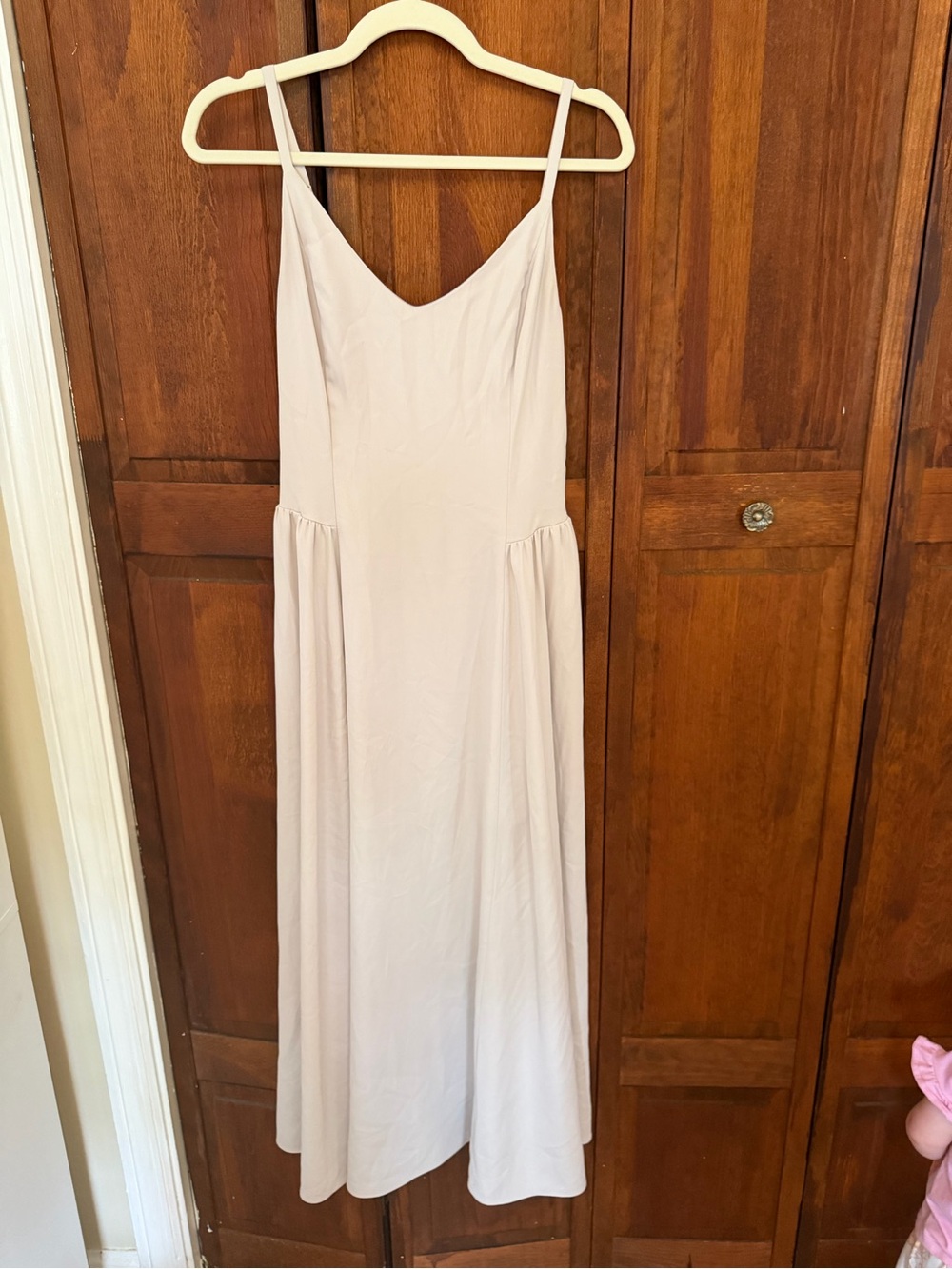 Women's Light Beige Slip mid-Maxi Dress with Spaghetti Straps